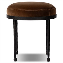 Calix French Country Brown Velvet Performance Black Iron Accent Stool|