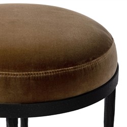 Calix French Country Brown Velvet Performance Black Iron Accent Stool|