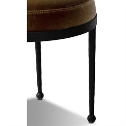 Calix French Country Brown Velvet Performance Black Iron Accent Stool|