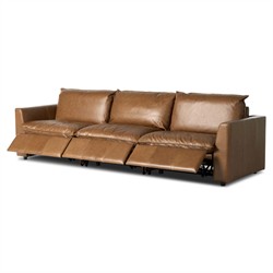 Kosa Modern Classic Brown Leather 3 Piece Reclining Sectional - 127"|
