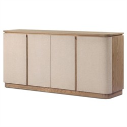Mariella Coastal Beach Beige Painted Linen Brown Oak Media Cabinet - 72"|