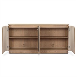 Mariella Coastal Beach Beige Painted Linen Brown Oak Media Cabinet - 72"|