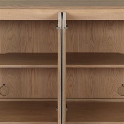 Mariella Coastal Beach Beige Painted Linen Brown Oak Media Cabinet - 72"|