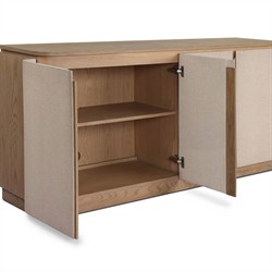 Mariella Coastal Beach Beige Painted Linen Brown Oak Media Cabinet - 72"|