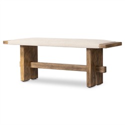 Poe Coastal Beach Cream Performance Distressed Oak Bedroom Bench|