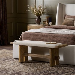 Poe Coastal Beach Cream Performance Distressed Oak Bedroom Bench|