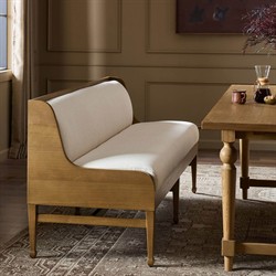 Priscilla Updated Traditional Cream Crypton Brown Oak Dining Bench - 74"|