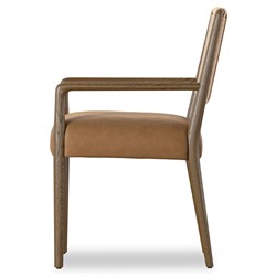 Ronan Coastal Beach Brown Leather Woven Rush Dining Arm Chair|