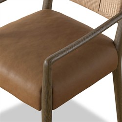 Ronan Coastal Beach Brown Leather Woven Rush Dining Arm Chair|