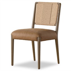Ronan Coastal Beach Brown Leather Solid Wood Dining Chair|
