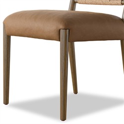 Ronan Coastal Beach Brown Leather Solid Wood Dining Chair|