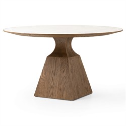 Aiden Modern Classic White Marble Brown Oak Round Dining Table - 53"|
