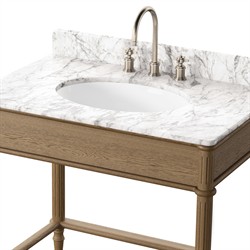 Tacorey Updated Traditional White Marble Washed Oak Washstand|