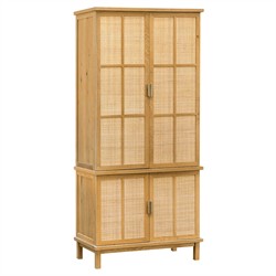 Emory Coastal Beach Natural Oak Woven Rattan Cabinet|