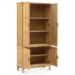 Emory Coastal Beach Natural Oak Woven Rattan Cabinet|