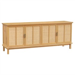 Emory Coastal Beach Natural Oak Woven Rattan Media Cabinet - 75"|