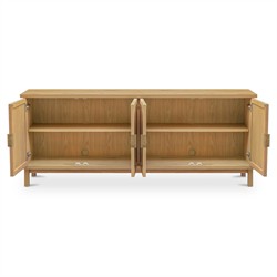 Emory Coastal Beach Natural Oak Woven Rattan Media Cabinet - 75"|