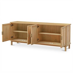Emory Coastal Beach Natural Oak Woven Rattan Media Cabinet - 75"|