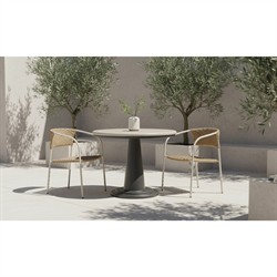 Laira Modern Classic White Concrete Round Outdoor Dining Table - 38"|
