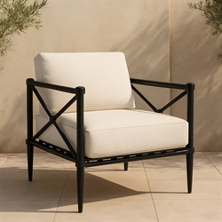 Yarrow Updated Traditional Cream Performance Black Aluminum Outdoor Arm Chair|