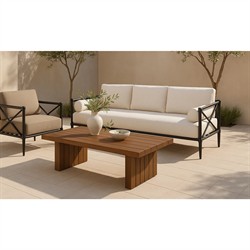 Yarrow Updated Traditional Cream Performance Black Aluminum Outdoor Sofa - 80"|