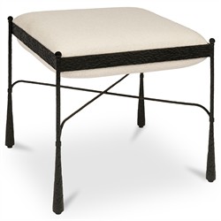 Laith Updated Traditional Cream Upholstered Black Iron Stool|
