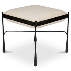 Laith Updated Traditional Cream Upholstered Black Iron Stool|