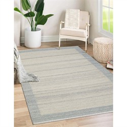 Lemuel Coastal Beach  Light Blue Wool Bordered Patterned Rug - 5'x8'|