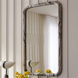Trevino Modern Grey Marbled Resin Rectangular Wall Mirror|