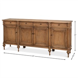 Callow French Country Distressed Natural Pine Wood Sideboard|