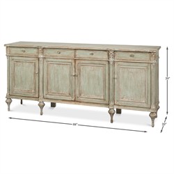 Callow French Country Distressed Sage Green Pine Wood Sideboard|