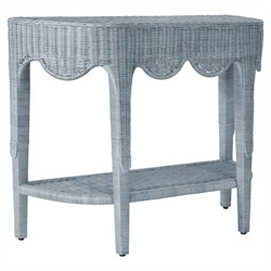 Worlds Away Paloma Blue Woven Rattan Scalloped Demilune Console Table|