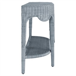 Worlds Away Paloma Blue Woven Rattan Scalloped Demilune Console Table|
