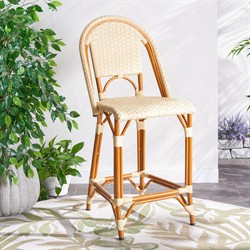 Hayden Coastal Beach Beige Woven Faux Wicker Outdoor Armless Counter Stool|
