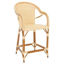 Hayden Coastal Beach Beige Woven Faux Wicker Outdoor Counter Stool|