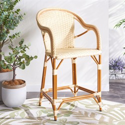 Hayden Coastal Beach Beige Woven Faux Wicker Outdoor Counter Stool|