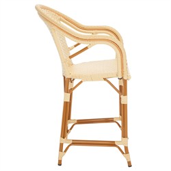 Hayden Coastal Beach Beige Woven Faux Wicker Outdoor Counter Stool|