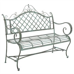 Anise French Country Antique Green Iron Outdoor Garden Bench|