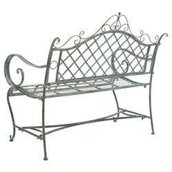 Anise French Country Antique Green Iron Outdoor Garden Bench|