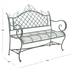 Anise French Country Antique Green Iron Outdoor Garden Bench|
