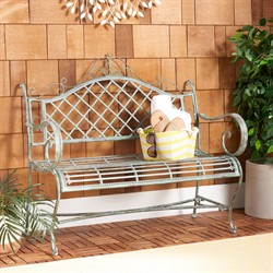 Anise French Country Antique Green Iron Outdoor Garden Bench|