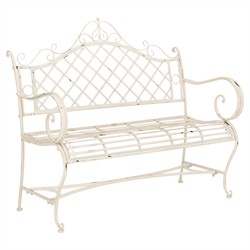 Anise French Country Antique White Iron Outdoor Garden Bench|