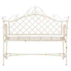 Anise French Country Antique White Iron Outdoor Garden Bench|