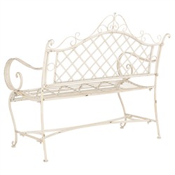 Anise French Country Antique White Iron Outdoor Garden Bench|