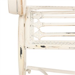 Anise French Country Antique White Iron Outdoor Garden Bench|