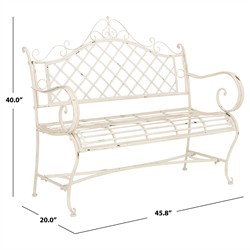 Anise French Country Antique White Iron Outdoor Garden Bench|
