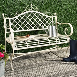 Anise French Country Antique White Iron Outdoor Garden Bench|