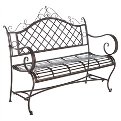 Anise French Country Rustic Brown Iron Outdoor Garden Bench|