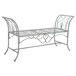 Arieth French Country Antique Green Iron Outdoor Garden Bench|