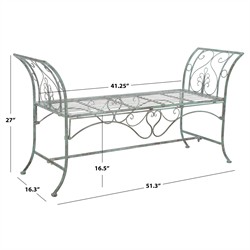 Arieth French Country Antique Green Iron Outdoor Garden Bench|